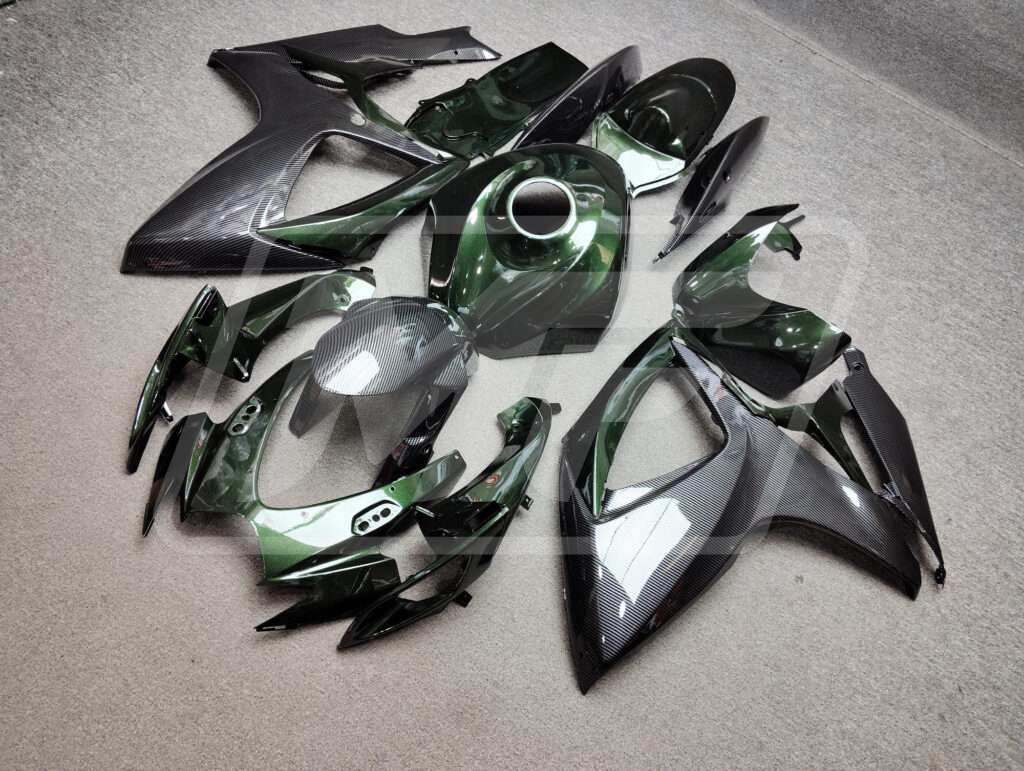 Gloss Carbon Fiber Style & Pearl Green ABS fairings for Suzuki GSXR 600 - 750 2006 - 2007 - premium OEM fit kit by Monster Fairings