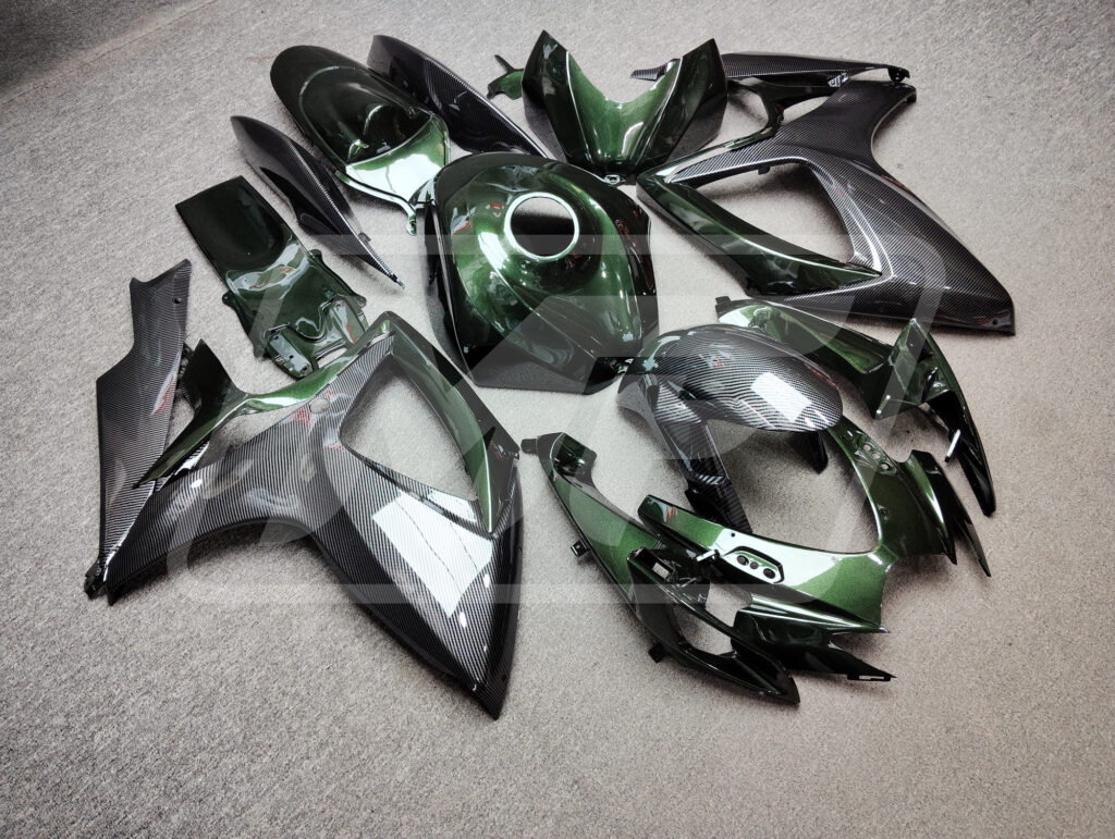 Suzuki GSXR custom ABS fairings 2006 - 2007 in Gloss Carbon Fiber Style & Pearl Green - durable replacement kit, Monster Fairings