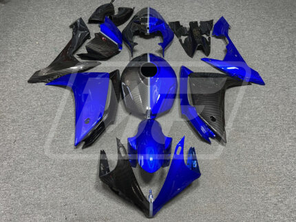 Yamaha R1 2007-2008 Gloss Carbon Fiber Style & Blue ABS Fairings | Monster Fairings