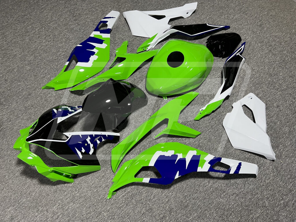 Gloss Green & White Blue ABS fairings for Kawasaki ZX - 4RR 2020 - 2024 - premium OEM fit kit by Monster Fairings