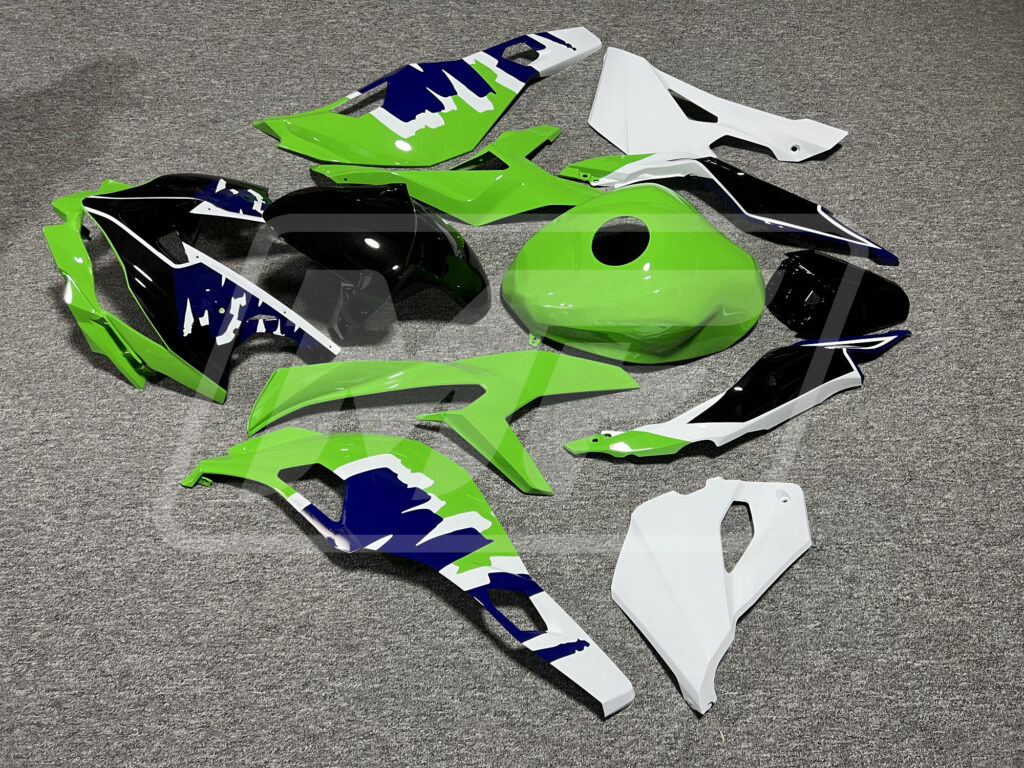 Kawasaki ZX - 4RR custom ABS fairings 2020 - 2024 in Gloss Green & White Blue - durable replacement kit, Monster Fairings