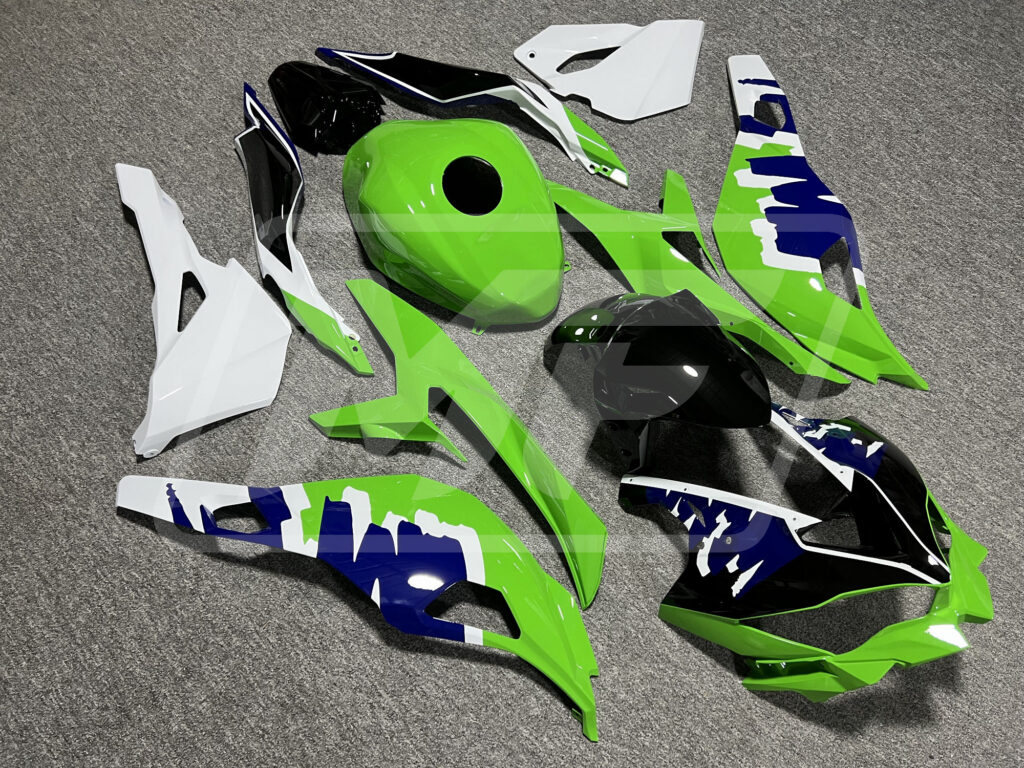 2020 - 2024 Kawasaki ZX - 4RR Gloss Green & White Blue fairing set - ABS injection, custom painted by Monster Fairings