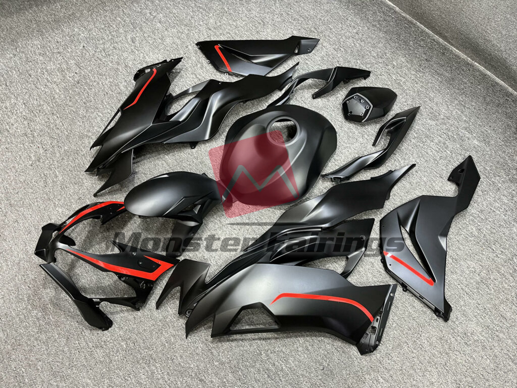 Kawasaki ZX6R custom ABS fairings 2019 - 2023 in Matte Black Red - durable replacement kit, Monster Fairings