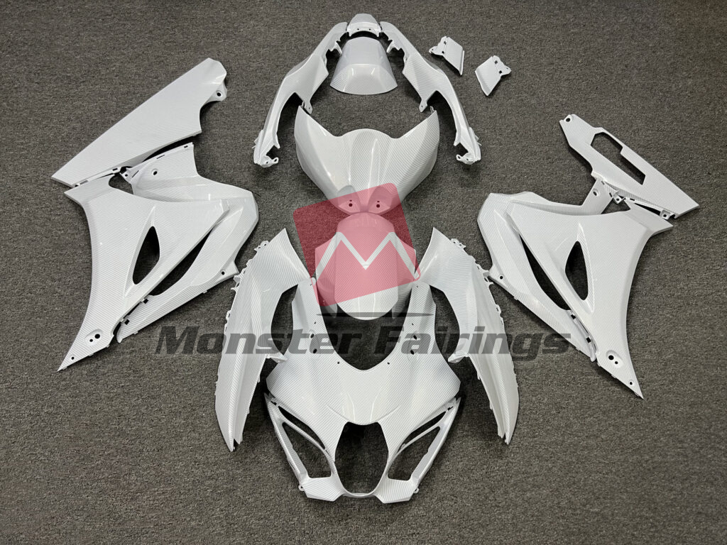 Suzuki GSXR 1000 2017 - 2025 Gloss White Carbon Fiber ABS fairings - custom motorcycle bodywork kit by Monster Fairings