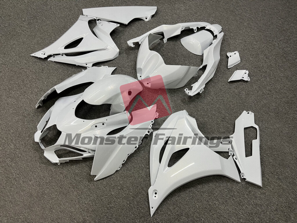 Suzuki GSXR custom ABS fairings 2017 - 2025 in Gloss White Carbon Fiber - durable replacement kit, Monster Fairings