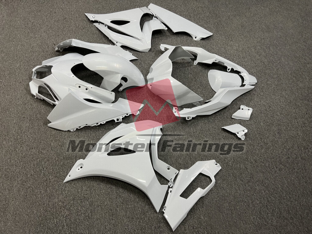 2017 - 2025 Suzuki GSXR Gloss White Carbon Fiber fairing set - ABS injection, custom painted by Monster Fairings