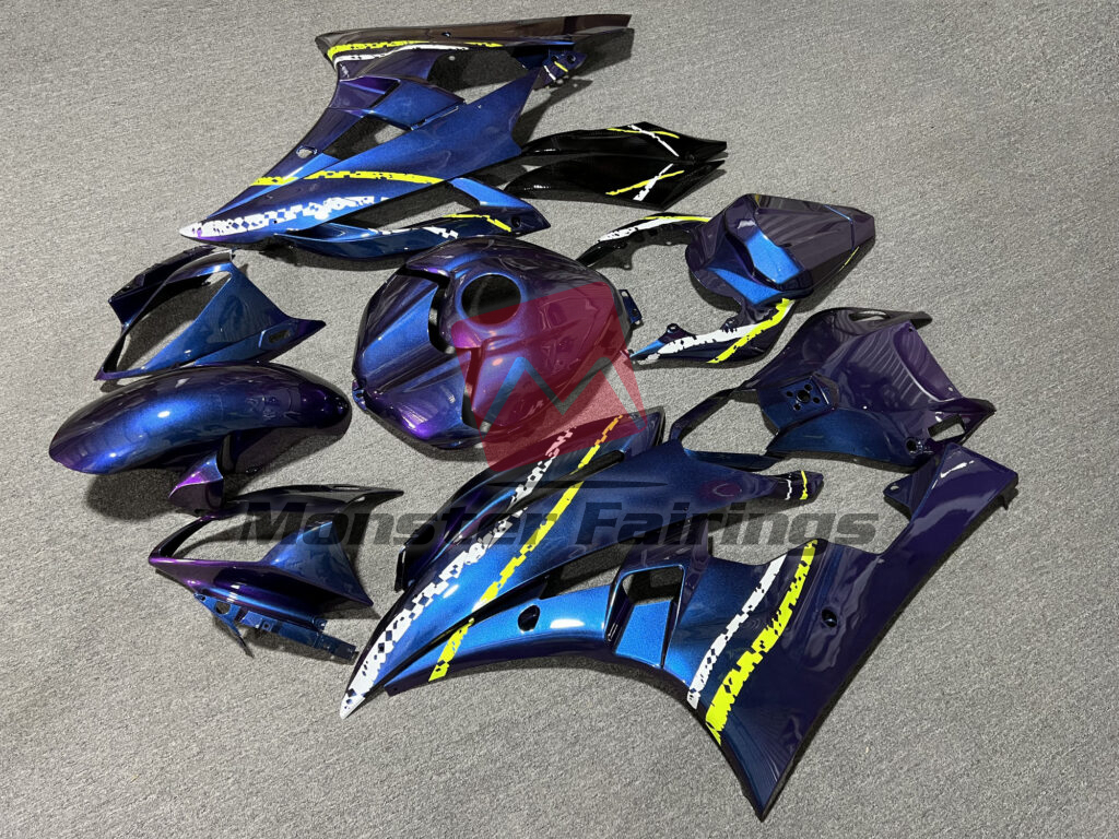 Gloss Blue Gradient Pearl White & Lime Green ABS fairings for Yamaha R6 2006 - 2007 - premium OEM fit kit by Monster Fairings