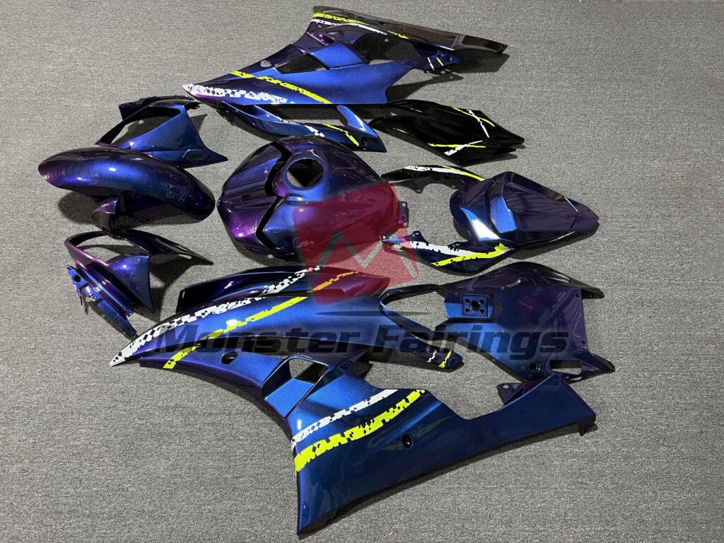Yamaha R6 custom ABS fairings 2006 - 2007 in Gloss Blue Gradient Pearl White & Lime Green - durable replacement kit, Monster Fairings