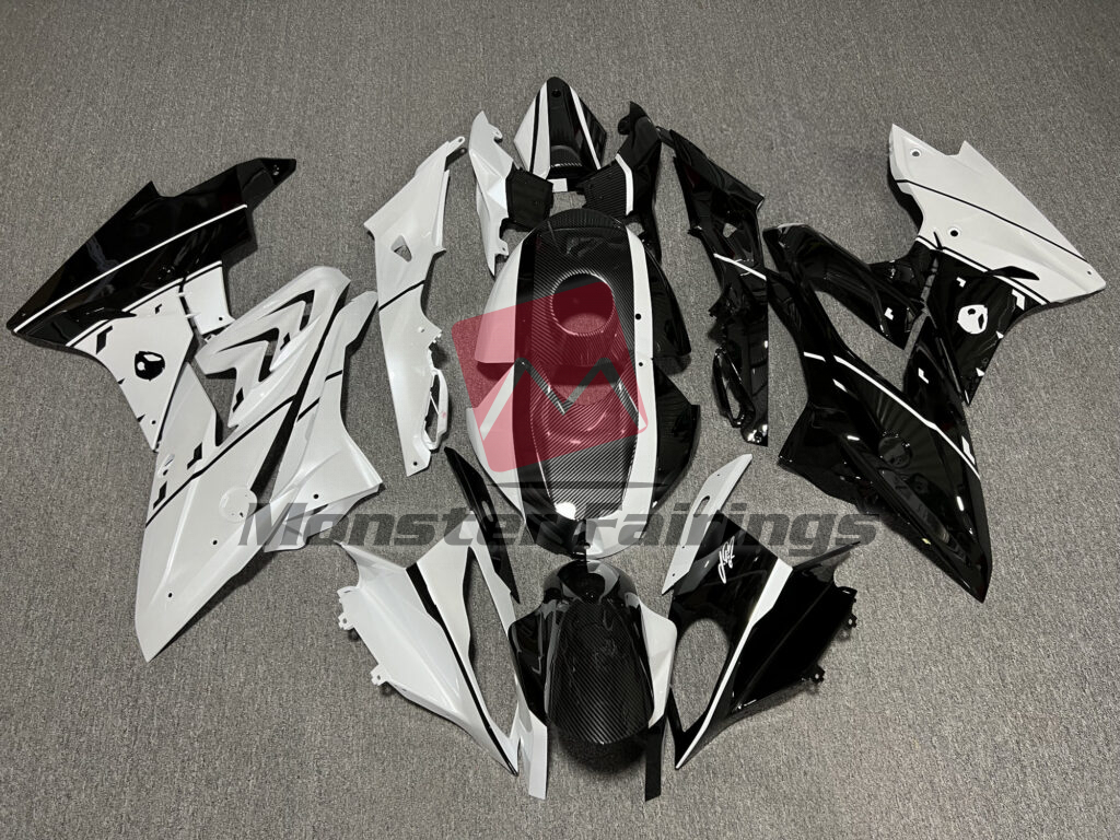 BMW S1000RR 2017 - 2018 Pearl White & Gloss Black Carbon Fiber Style ABS fairings - custom motorcycle bodywork kit by Monster Fairings