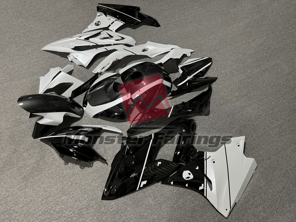BMW S1000RR custom ABS fairings 2017 - 2018 in Pearl White & Gloss Black Carbon Fiber Style - durable replacement kit, Monster Fairings