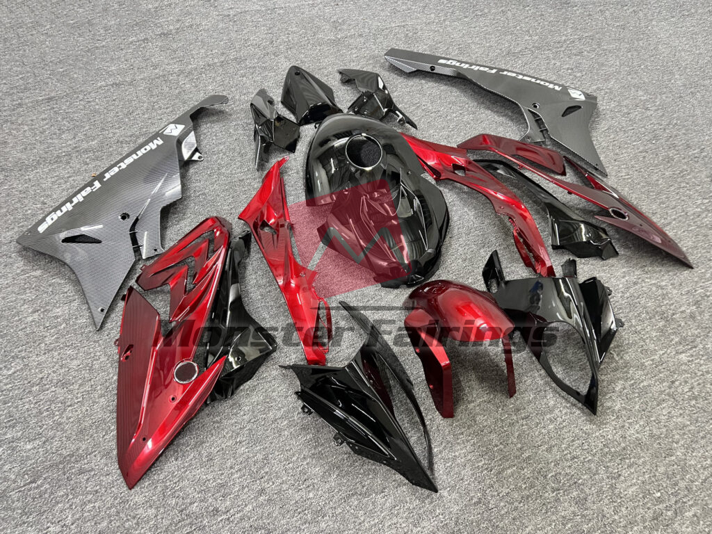 BMW S1000RR custom ABS fairings 2015 - 2016 in Gloss Red & Black Carbon Fiber - durable replacement kit, Monster Fairings