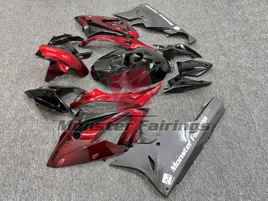 2015 - 2016 BMW S1000RR Gloss Red & Black Carbon Fiber fairing set - ABS injection, custom painted by Monster Fairings