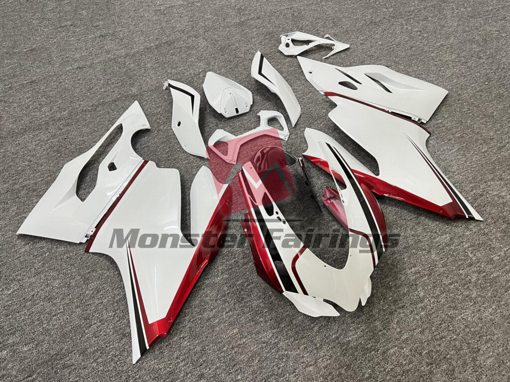 Ducati 1199 custom ABS fairings in Pearl White Black & Red Accents - durable replacement kit, Monster Fairings