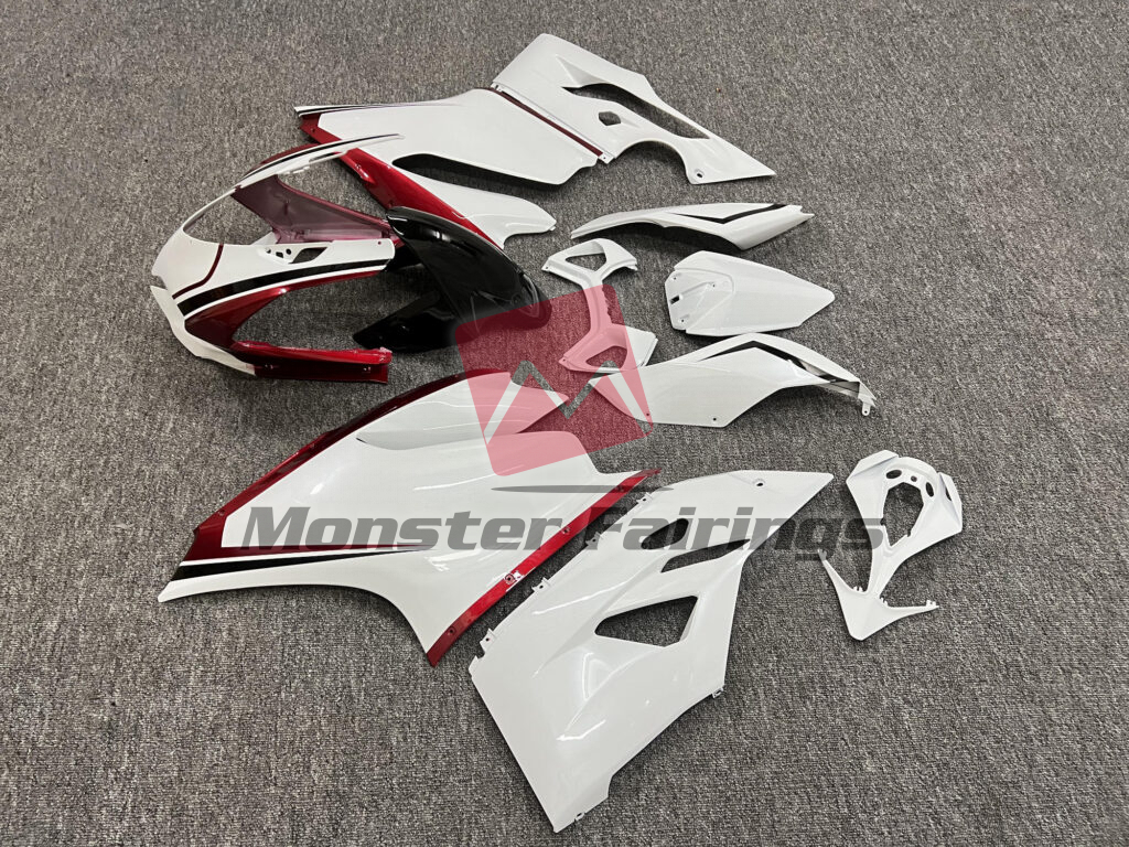 Ducati 1199 Pearl White Black & Red Accents fairing set - ABS injection, custom painted by Monster Fairings