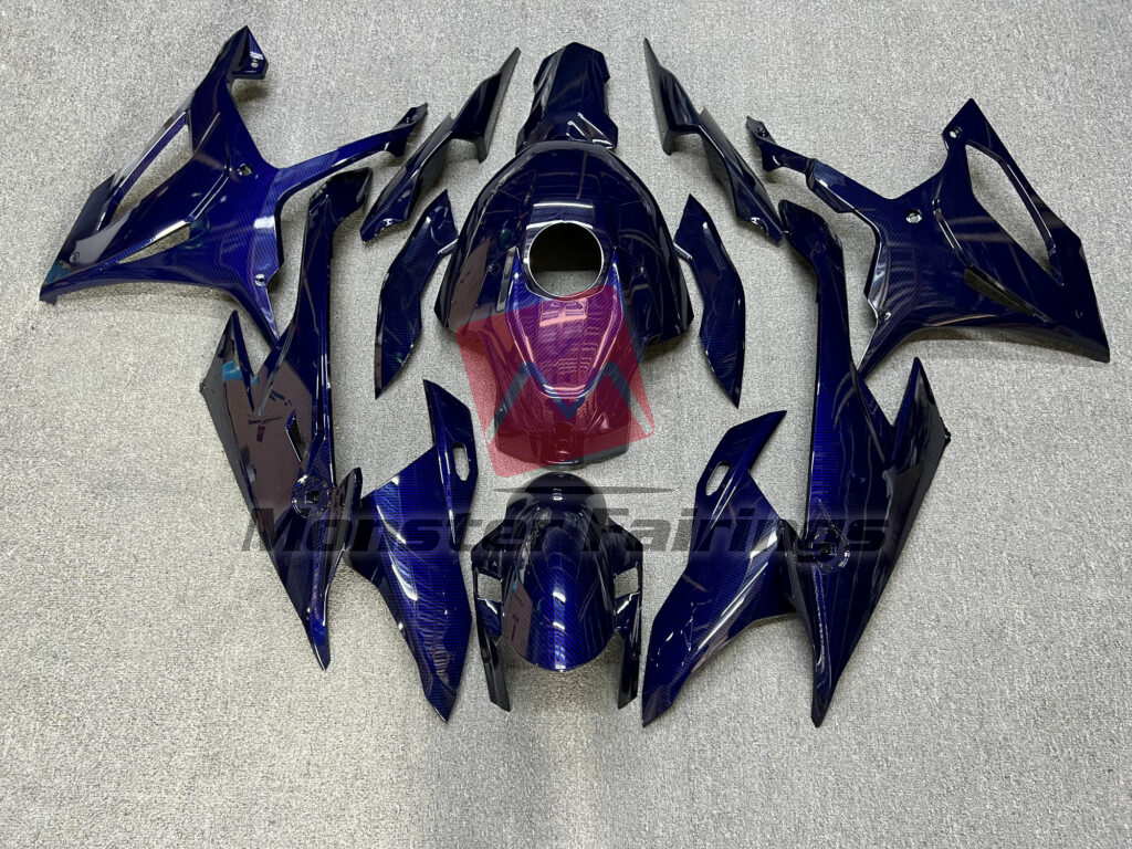 BMW S1000RR 2019 - 2022 Gloss Blue Carbon Fiber Style ABS fairings - custom motorcycle bodywork kit by Monster Fairings