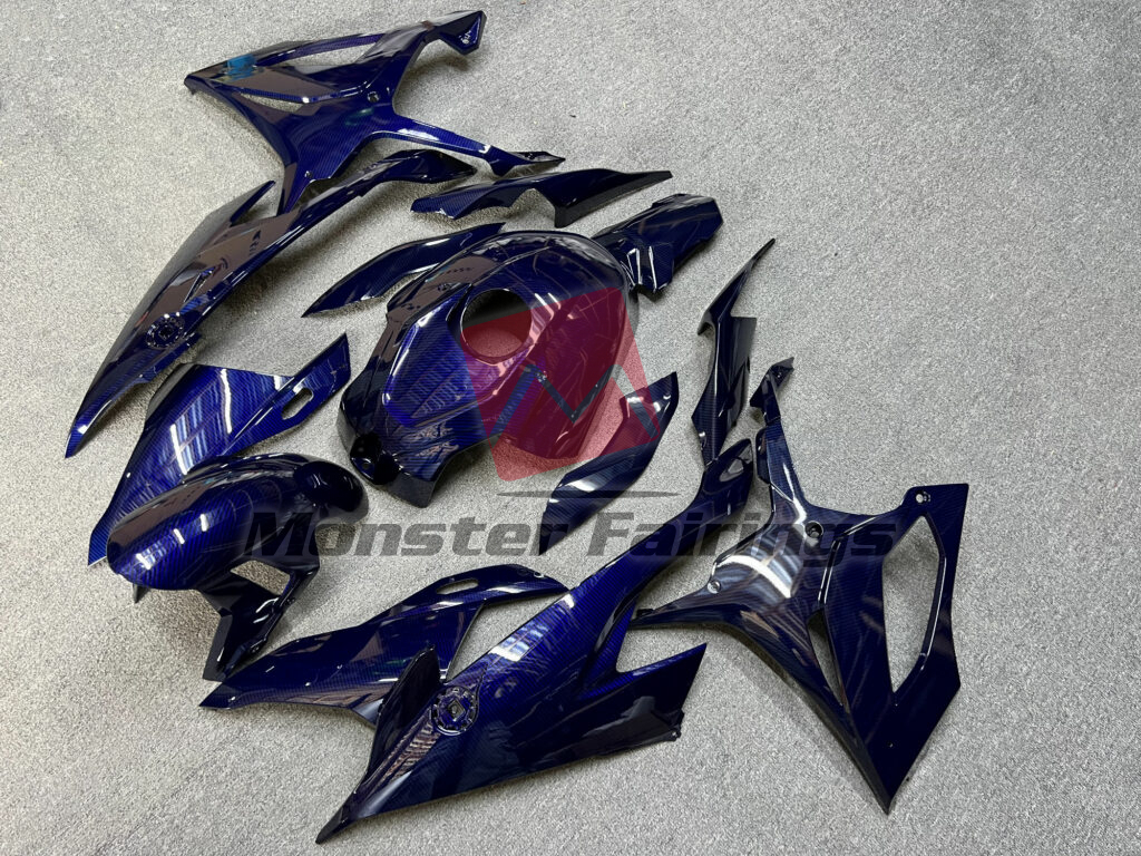 Gloss Blue Carbon Fiber Style ABS fairings for BMW S1000RR 2019 - 2022 - premium OEM fit kit by Monster Fairings