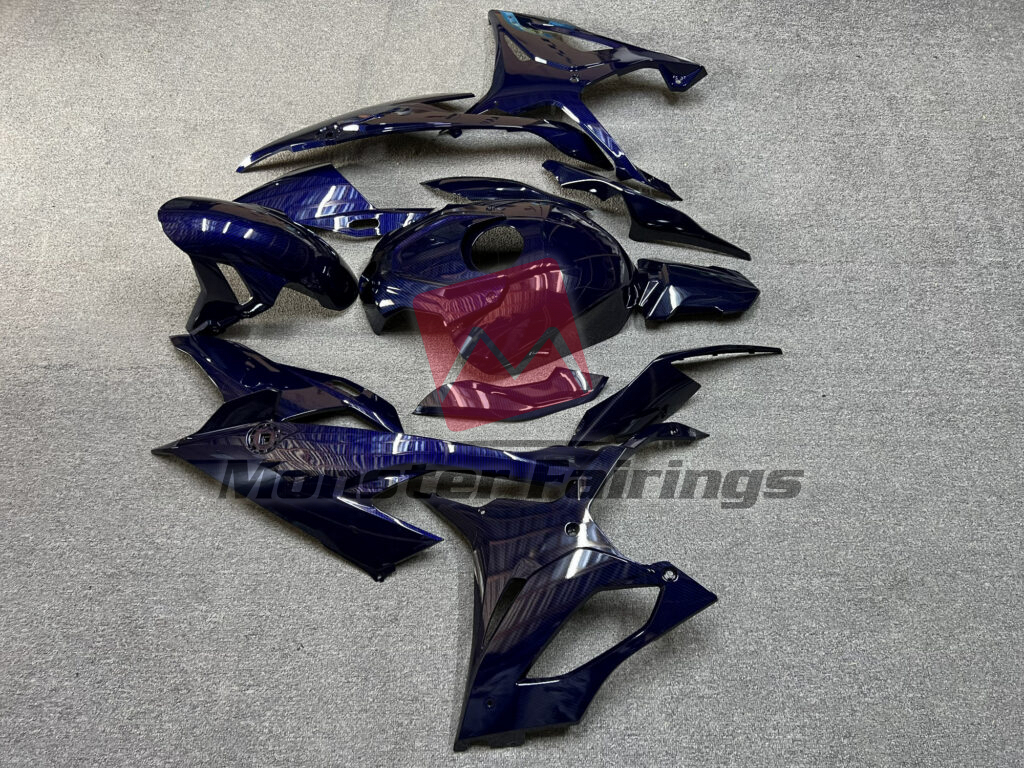 2019 - 2022 BMW S1000RR Gloss Blue Carbon Fiber Style fairing set - ABS injection, custom painted by Monster Fairings