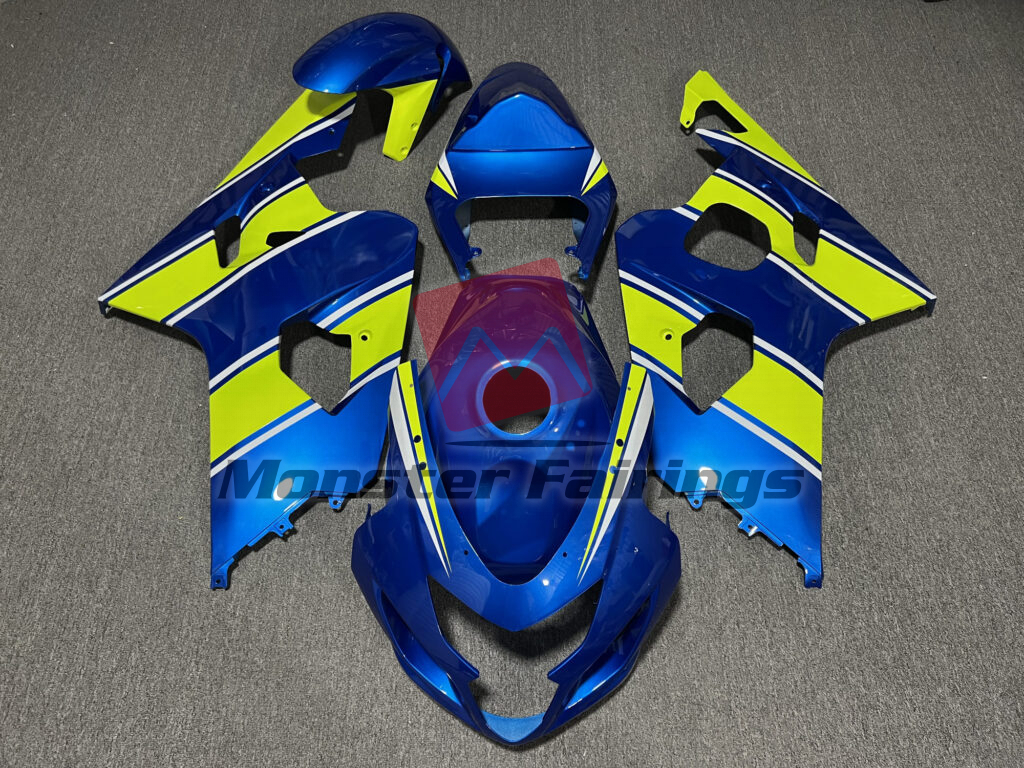Suzuki GSXR 600 - 750 2004 - 2005 Gloss Blue & Lime Green ABS fairings - custom motorcycle bodywork kit by Monster Fairings