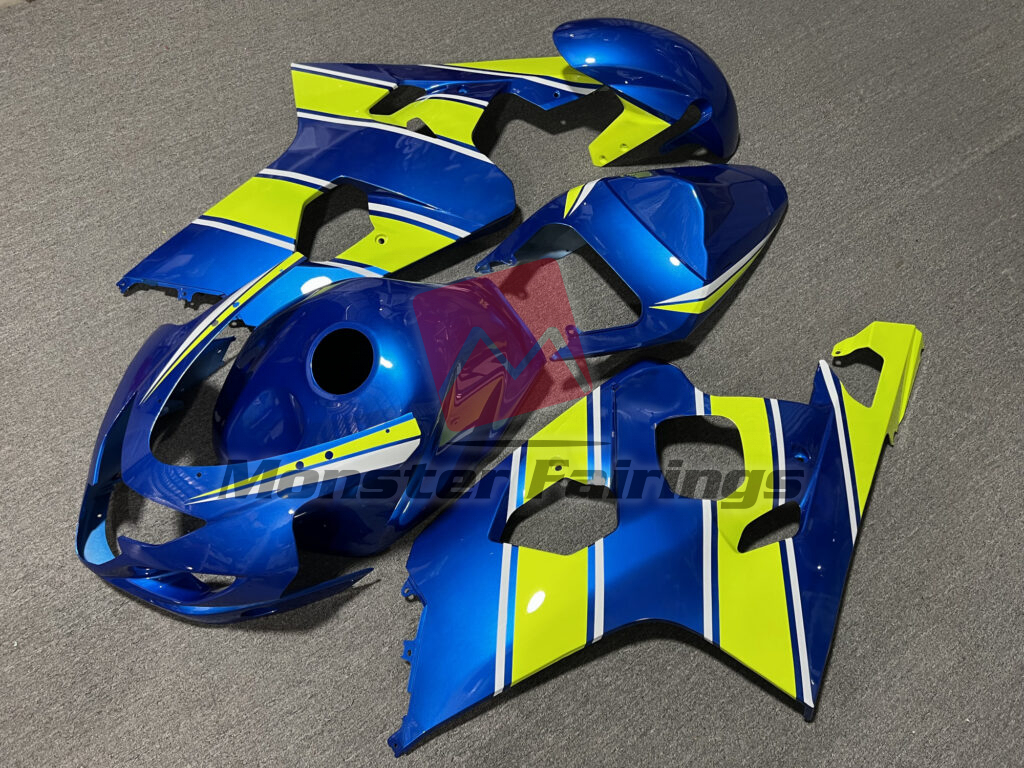 Suzuki GSXR custom ABS fairings 2004 - 2005 in Gloss Blue & Lime Green - durable replacement kit, Monster Fairings