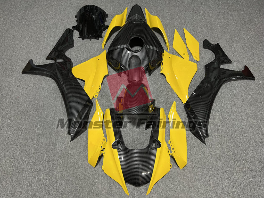 Yamaha R1 2020 - 2025 Gloss Yellow & Carbon Fiber Style ABS fairings - custom motorcycle bodywork kit by Monster Fairings
