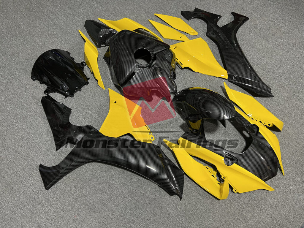 Yamaha R1 custom ABS fairings 2020 - 2025 in Gloss Yellow & Carbon Fiber Style - durable replacement kit, Monster Fairings