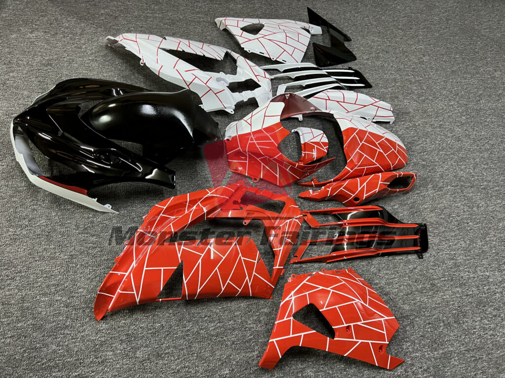 2012 - 2024 Kawasaki ZX14R Gloss White Orange & Black Special Design fairing set - ABS injection, custom painted by Monster Fairings