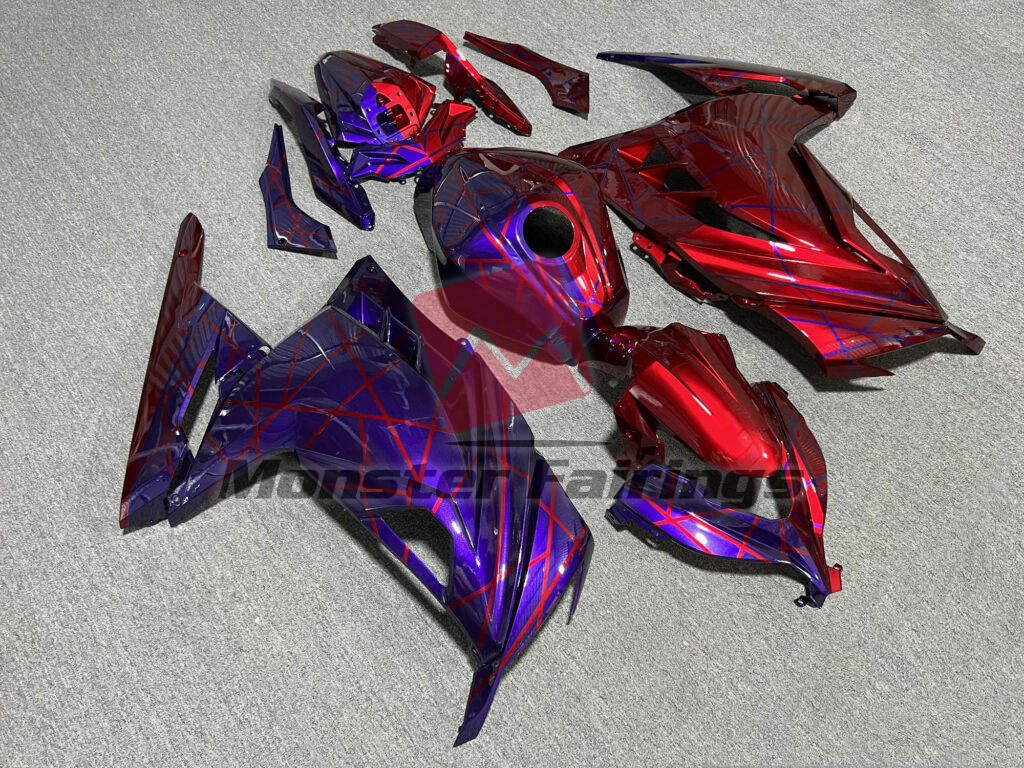 Kawasaki Ninja 300 custom ABS fairings 2013 - 2022 in Gloss Red & Purple - durable replacement kit, Monster Fairings