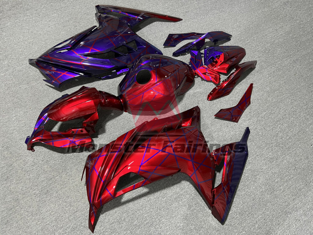 Gloss Red & Purple ABS fairings for Kawasaki Ninja 300 2013 - 2022 - premium OEM fit kit by Monster Fairings