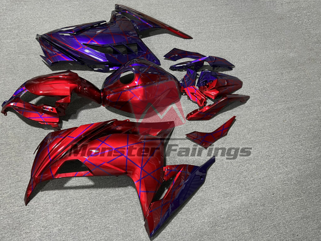 2013 - 2022 Kawasaki Ninja 300 Gloss Red & Purple fairing set - ABS injection, custom painted by Monster Fairings
