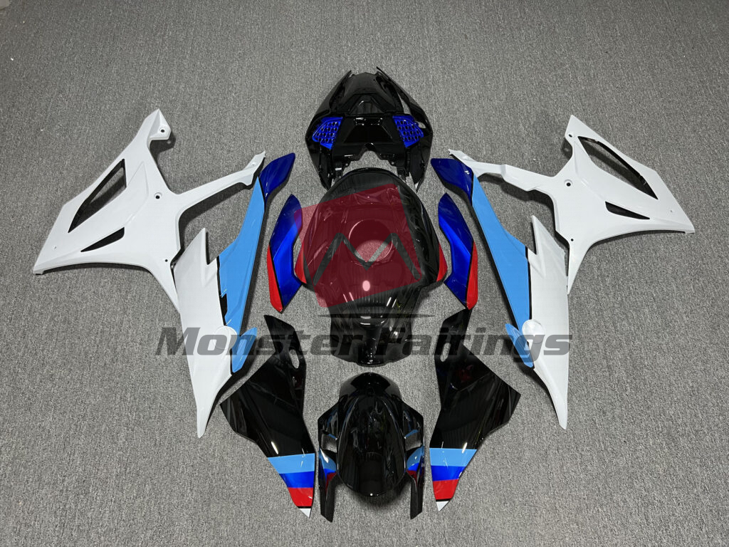 BMW S1000RR 2019 - 2022 Gloss White Light Blue OEM Style ABS fairings - custom motorcycle bodywork kit by Monster Fairings