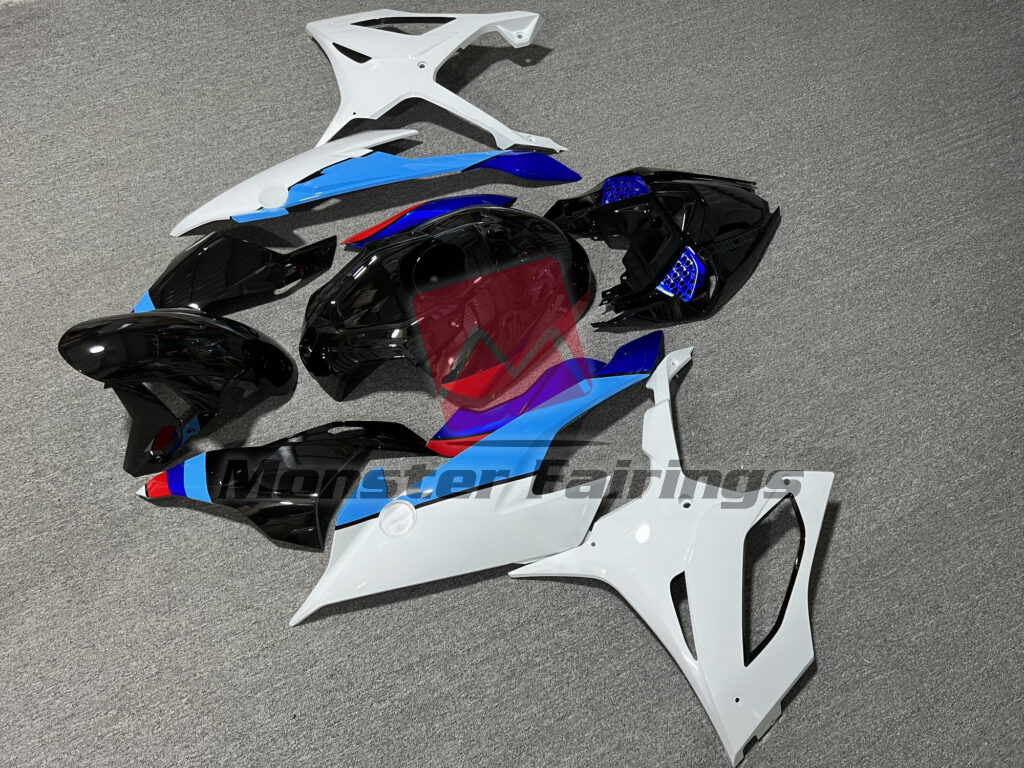 BMW S1000RR custom ABS fairings 2019 - 2022 in Gloss White Light Blue OEM Style - durable replacement kit, Monster Fairings