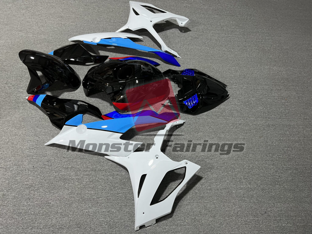 2019 - 2022 BMW S1000RR Gloss White Light Blue OEM Style fairing set - ABS injection, custom painted by Monster Fairings