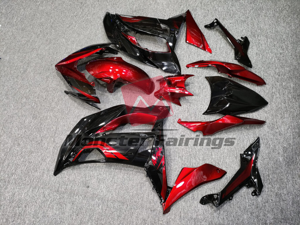 2017 - 2019 Kawasaki Ninja 650R Gloss Dark Red & Black fairing set - ABS injection, custom painted by Monster Fairings