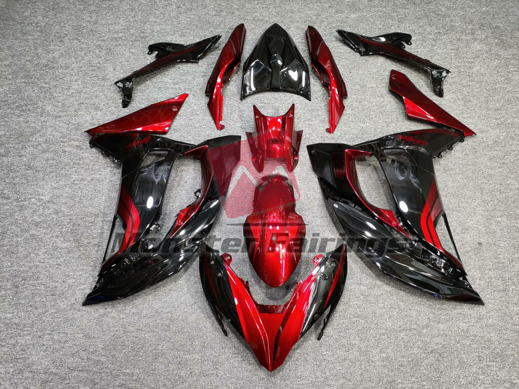 Kawasaki Ninja 650R 2017 - 2019 Gloss Dark Red & Black ABS fairings - custom motorcycle bodywork kit by Monster Fairings