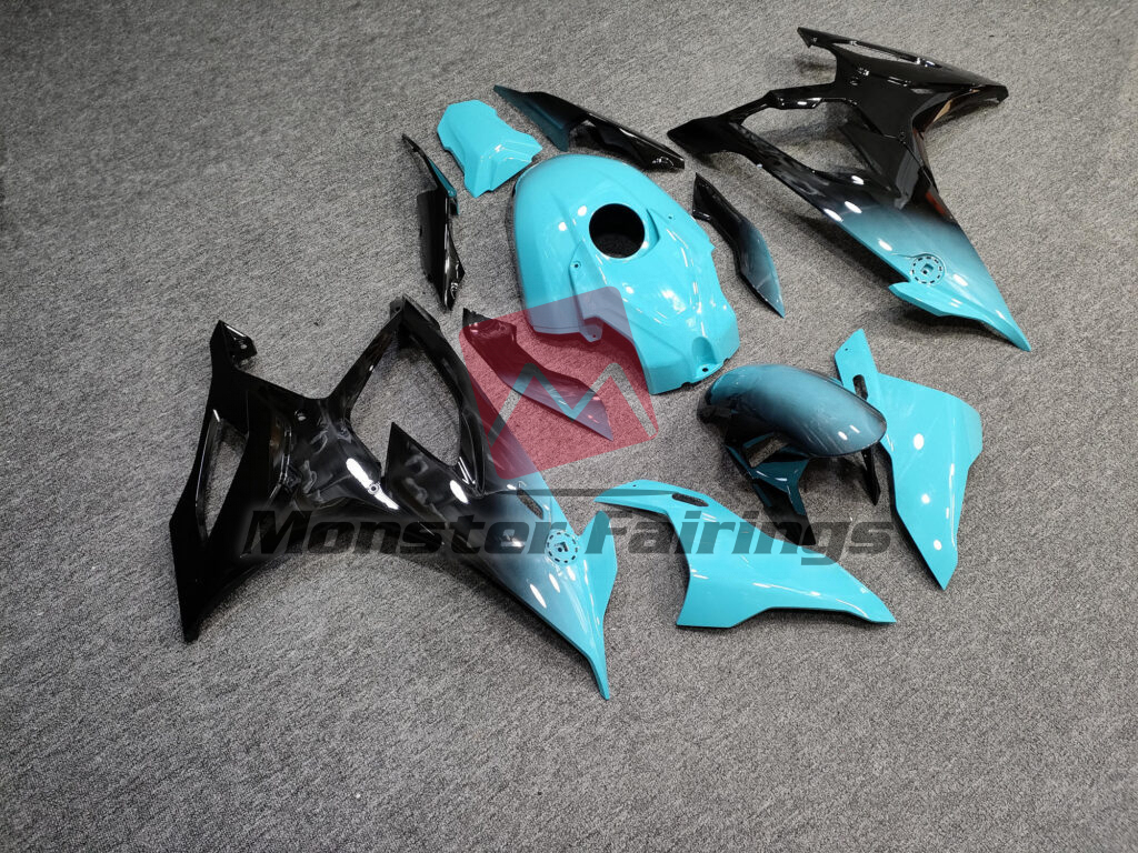 2019 - 2022 BMW S1000RR Gloss Teal & Black Fade fairing set - ABS injection, custom painted by Monster Fairings