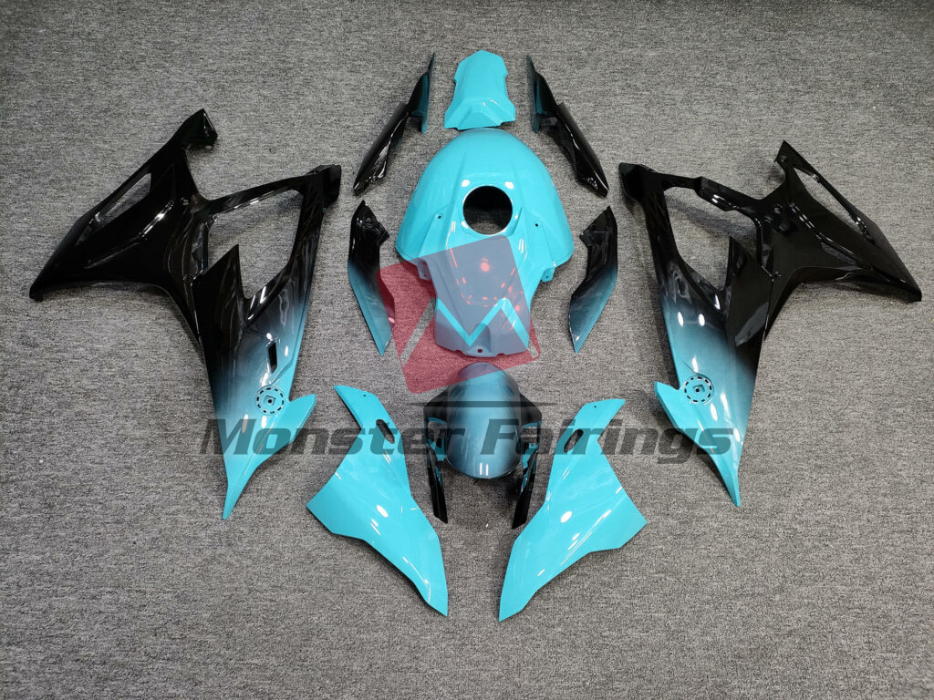BMW S1000RR 2019 - 2022 Gloss Teal & Black Fade ABS fairings - custom motorcycle bodywork kit by Monster Fairings