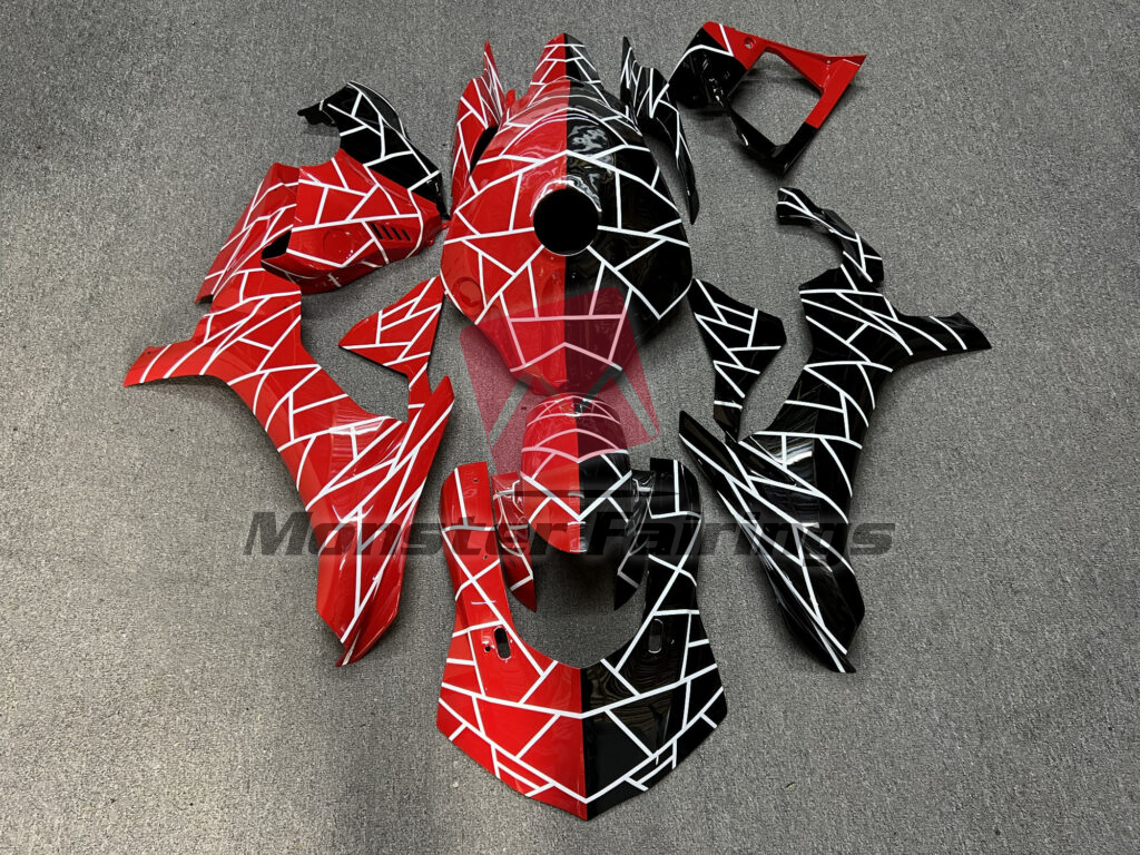 Yamaha R6 2008 - 2016 Gloss Black & Red Pattern Split ABS fairings - custom motorcycle bodywork kit by Monster Fairings