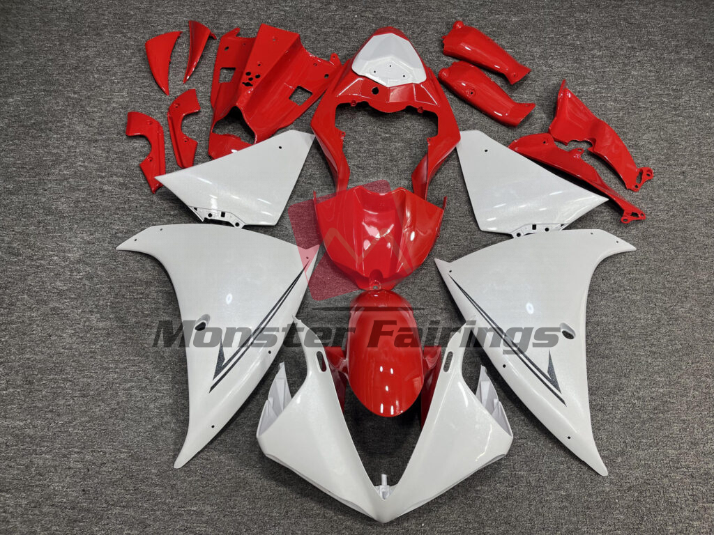 Yamaha R1 2009 - 2011 Pearl White & Gloss Red ABS fairings - custom motorcycle bodywork kit by Monster Fairings