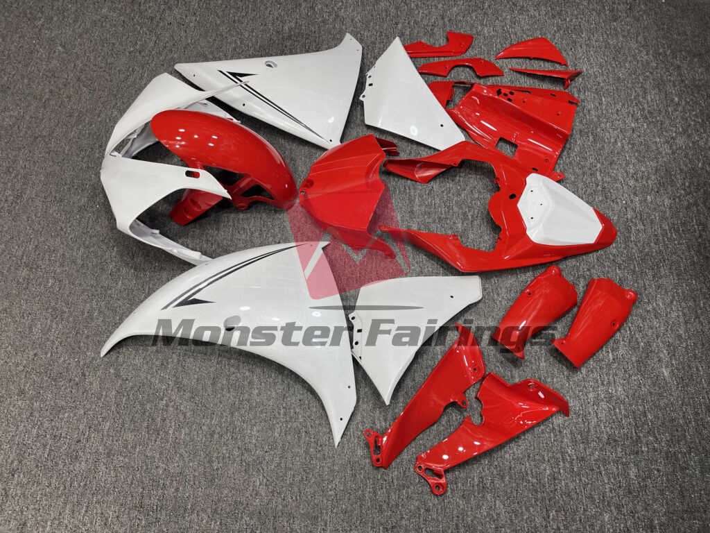 2009 - 2011 Yamaha R1 Pearl White & Gloss Red fairing set - ABS injection, custom painted by Monster Fairings