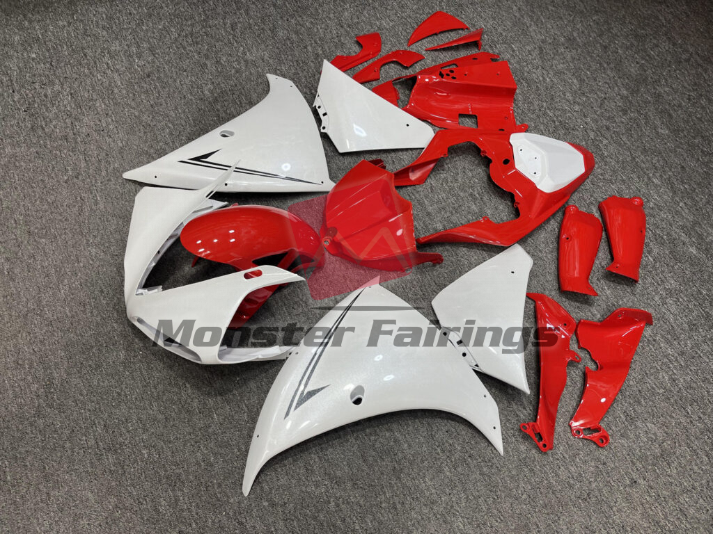 Yamaha R1 custom ABS fairings 2009 - 2011 in Pearl White & Gloss Red - durable replacement kit, Monster Fairings