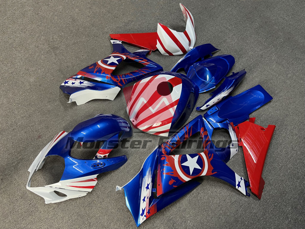 Suzuki GSXR custom ABS fairings 2007 - 2008 in Gloss Blue & White Red - durable replacement kit, Monster Fairings