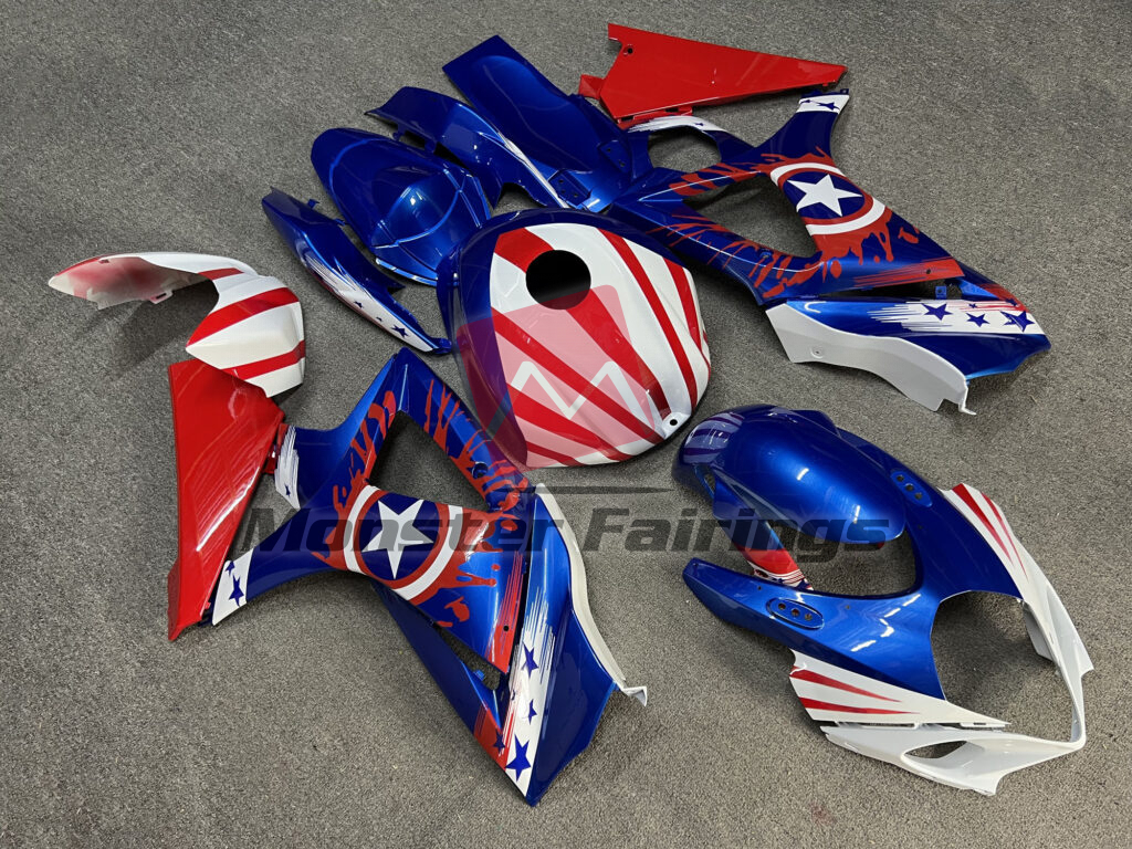 Gloss Blue & White Red ABS fairings for Suzuki GSXR 1000 2007 - 2008 - premium OEM fit kit by Monster Fairings