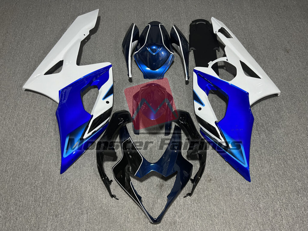 Suzuki GSXR 1000 2005 - 2006 Gloss White & Blue Black ABS fairings - custom motorcycle bodywork kit by Monster Fairings