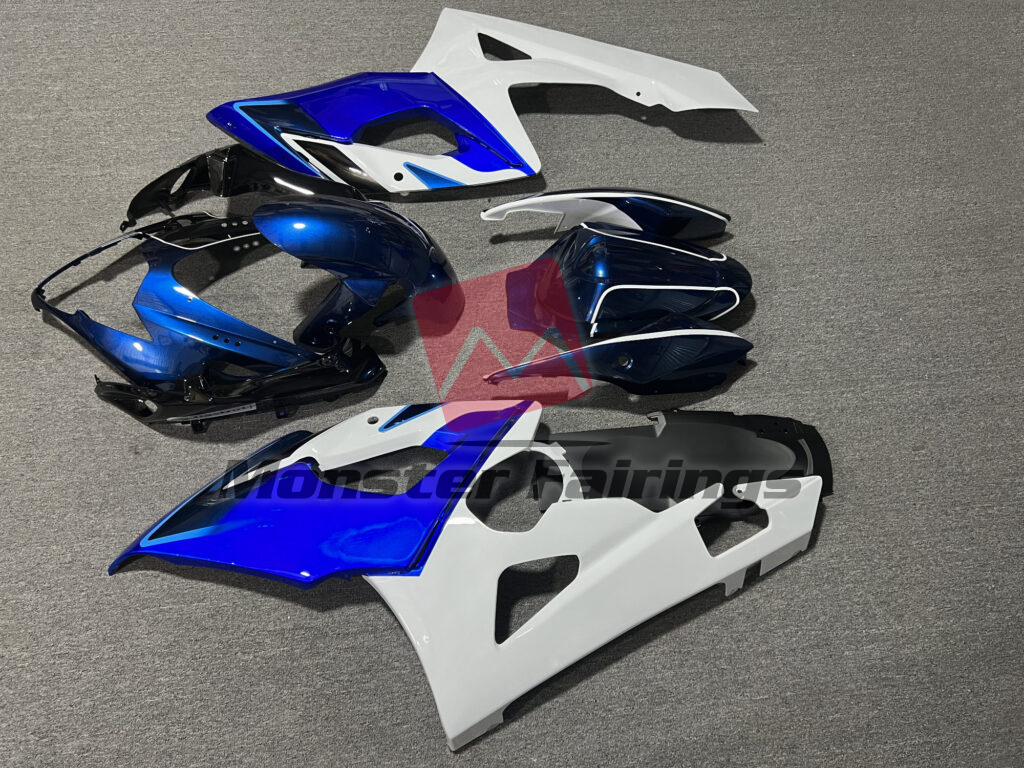 2005 - 2006 Suzuki GSXR Gloss White & Blue Black fairing set - ABS injection, custom painted by Monster Fairings