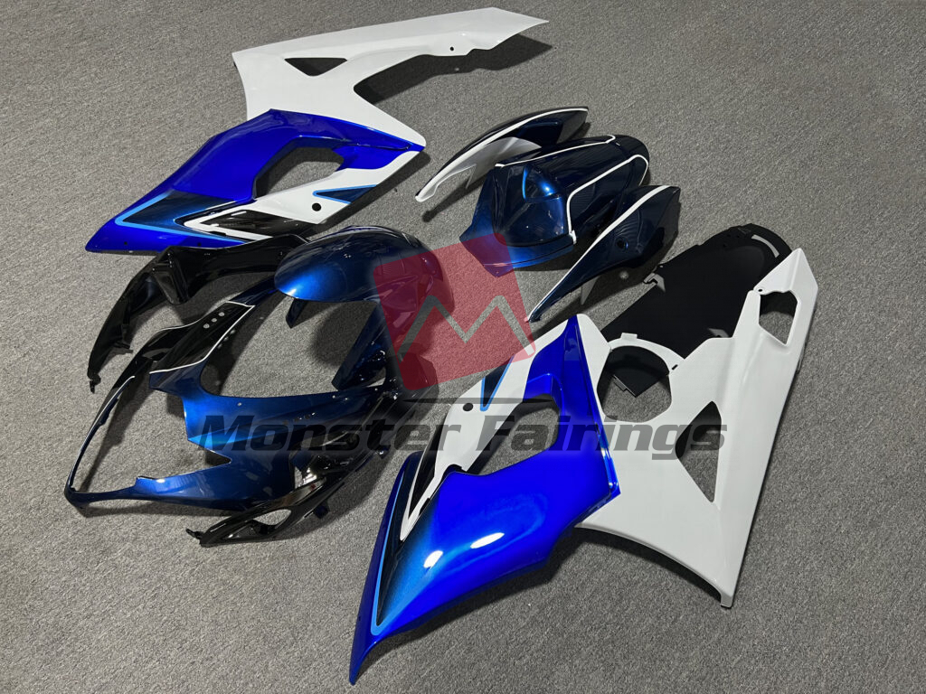 Suzuki GSXR custom ABS fairings 2005 - 2006 in Gloss White & Blue Black - durable replacement kit, Monster Fairings