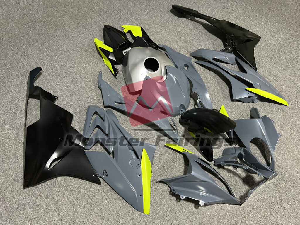 BMW S1000RR custom ABS fairings 2015 - 2016 in Gloss Nardo Gray & Black High Vis Yellow - durable replacement kit, Monster Fairings