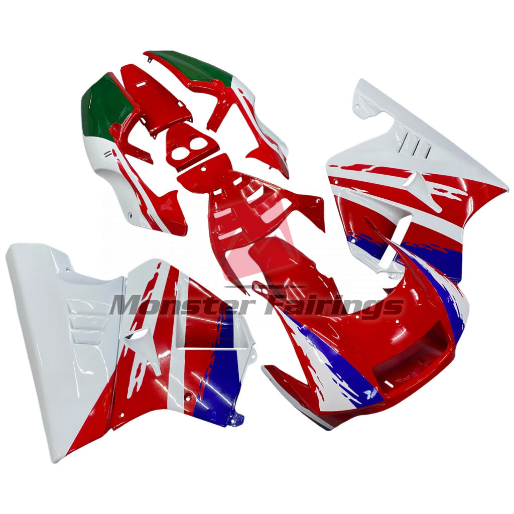 Honda NSR250 custom ABS fairings 1990 - 1993 in Gloss White & Red Blue - durable replacement kit, Monster Fairings