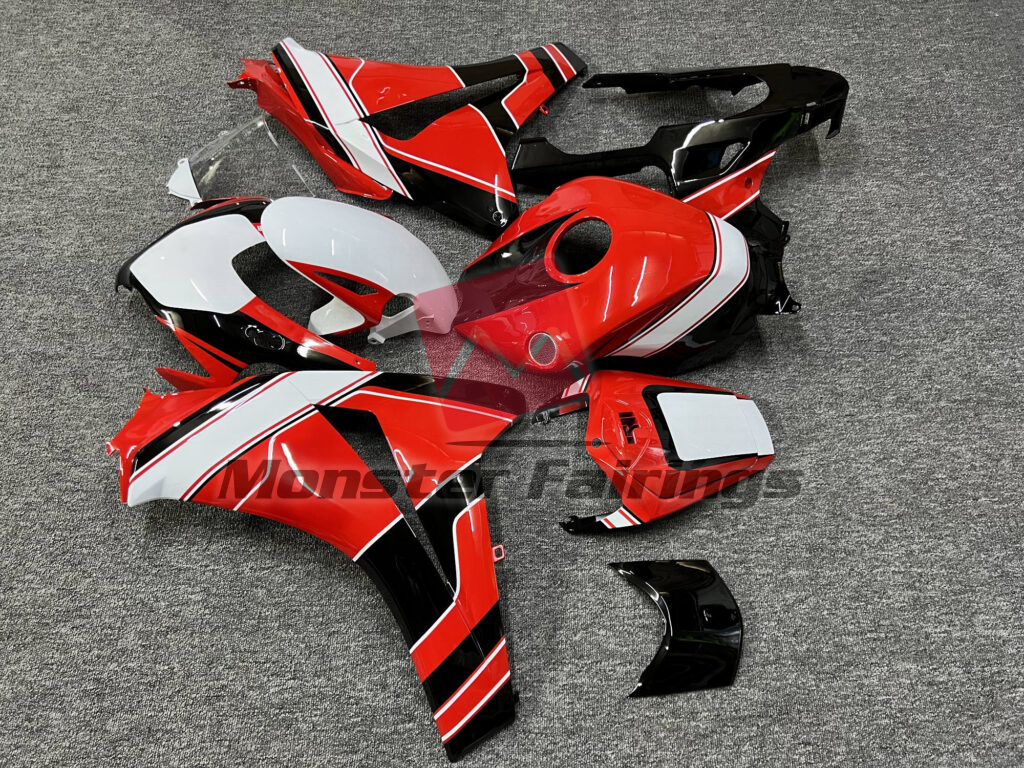 2008 - 2011 Honda CBR1000RR Gloss Red & Black White fairing set - ABS injection, custom painted by Monster Fairings