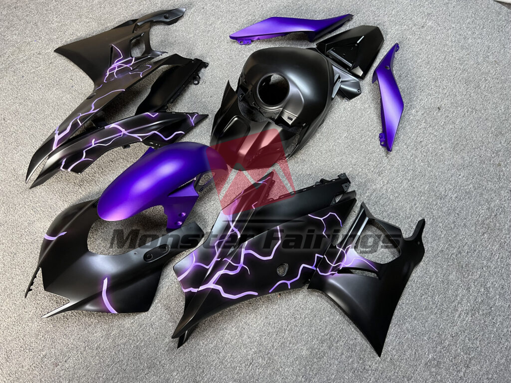 Matte Black Purple Lightnings ABS fairings for Yamaha R3 2019 - 2021 - premium OEM fit kit by Monster Fairings