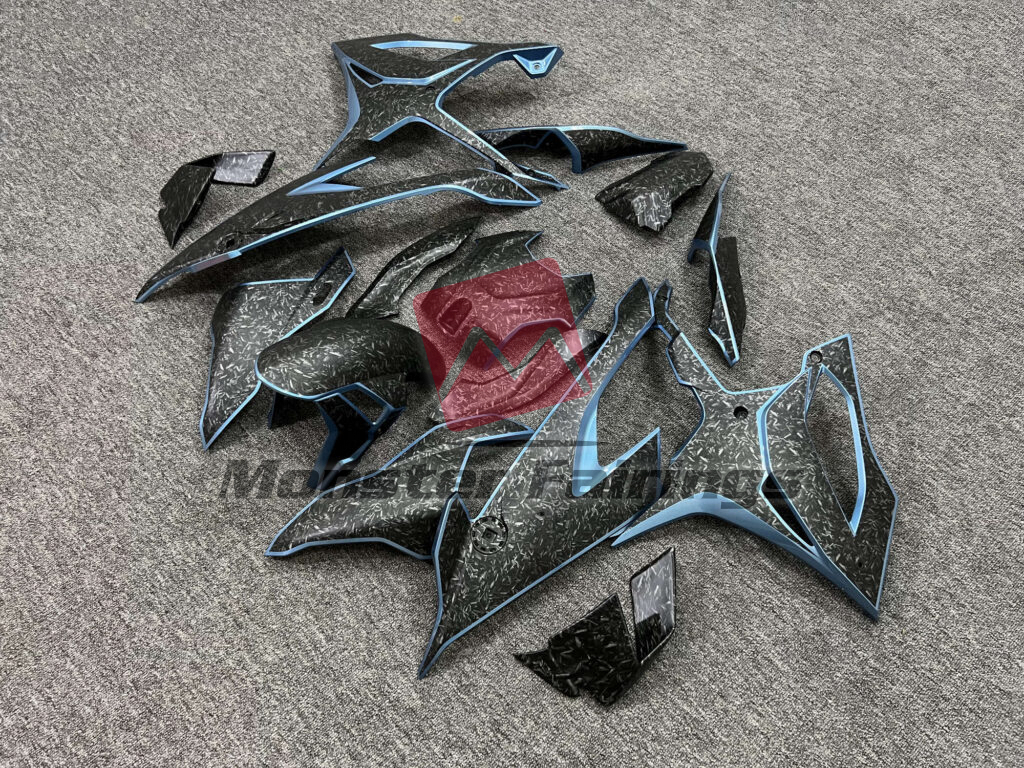 BMW S1000RR custom ABS fairings 2019 - 2022 in Gloss Forged Carbon Fiber Light Blue - durable replacement kit, Monster Fairings